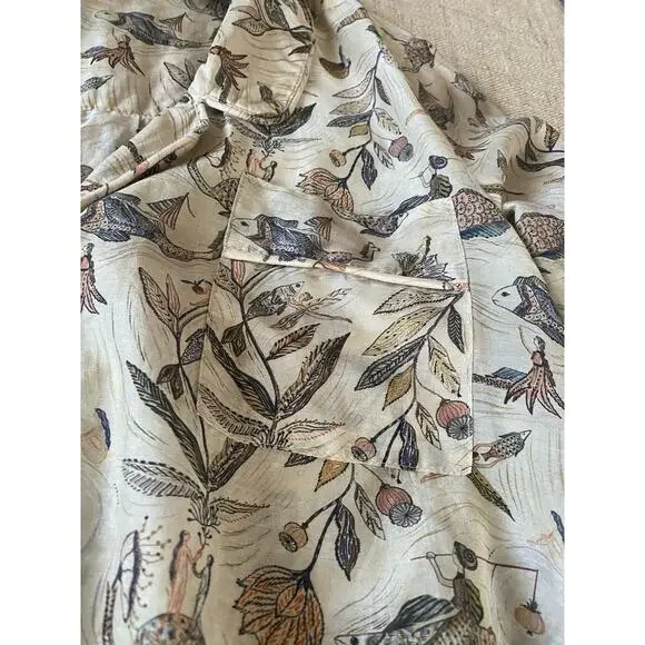Le Soleil d Ete Magic Fish Silk Blouse Leaf Print Size PP XS S
